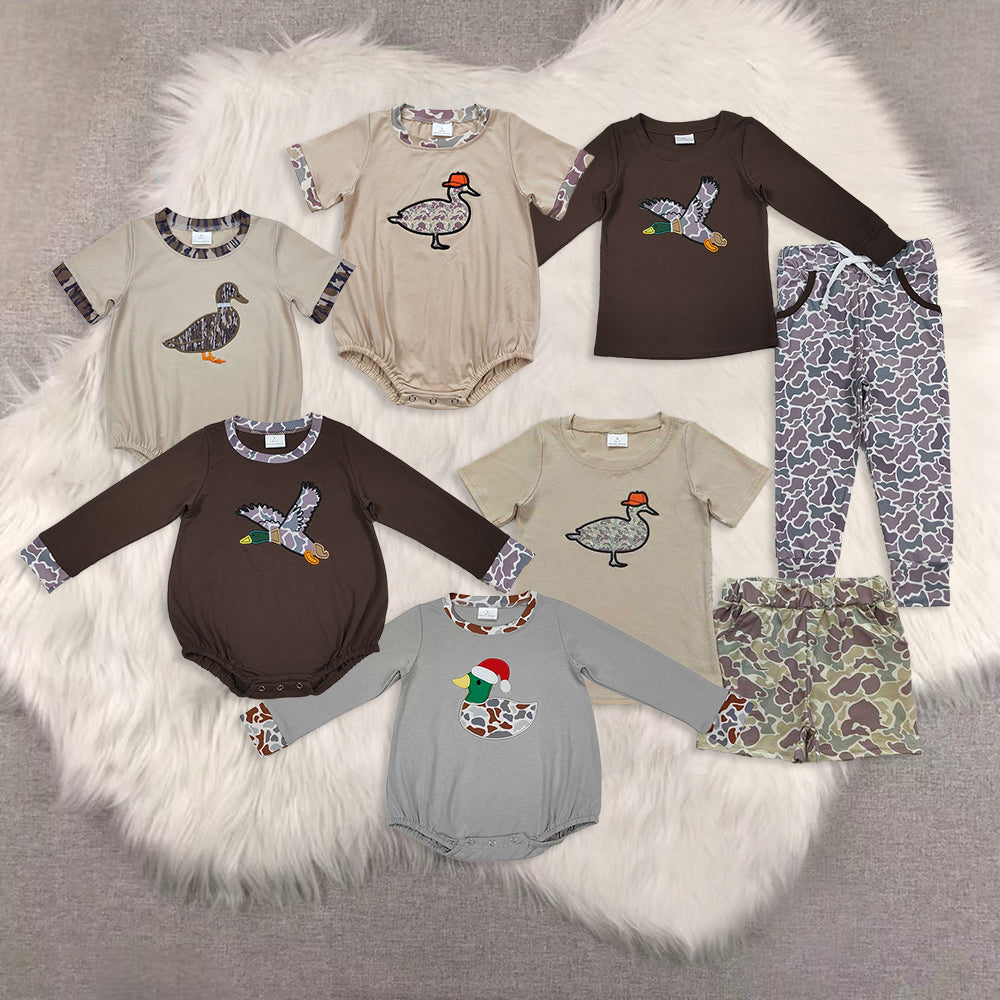 RTS Sibling Baby Boys clothes embroidery Camo Duck Sibling Brother Clothes Sets and pant sets and rompers