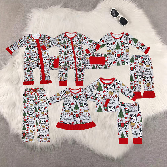 RTS NO MOQ Sibling baby girls baby boys clothes Christmas long-sleeved trousers suit & romper & dress & adult pants