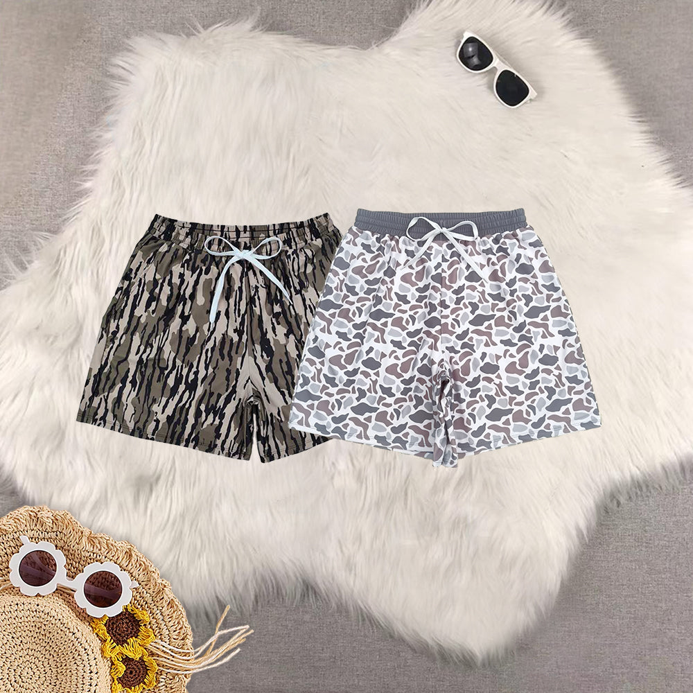 RTS NO MOQ Sibling Adult male brown and green camouflage swim trunks