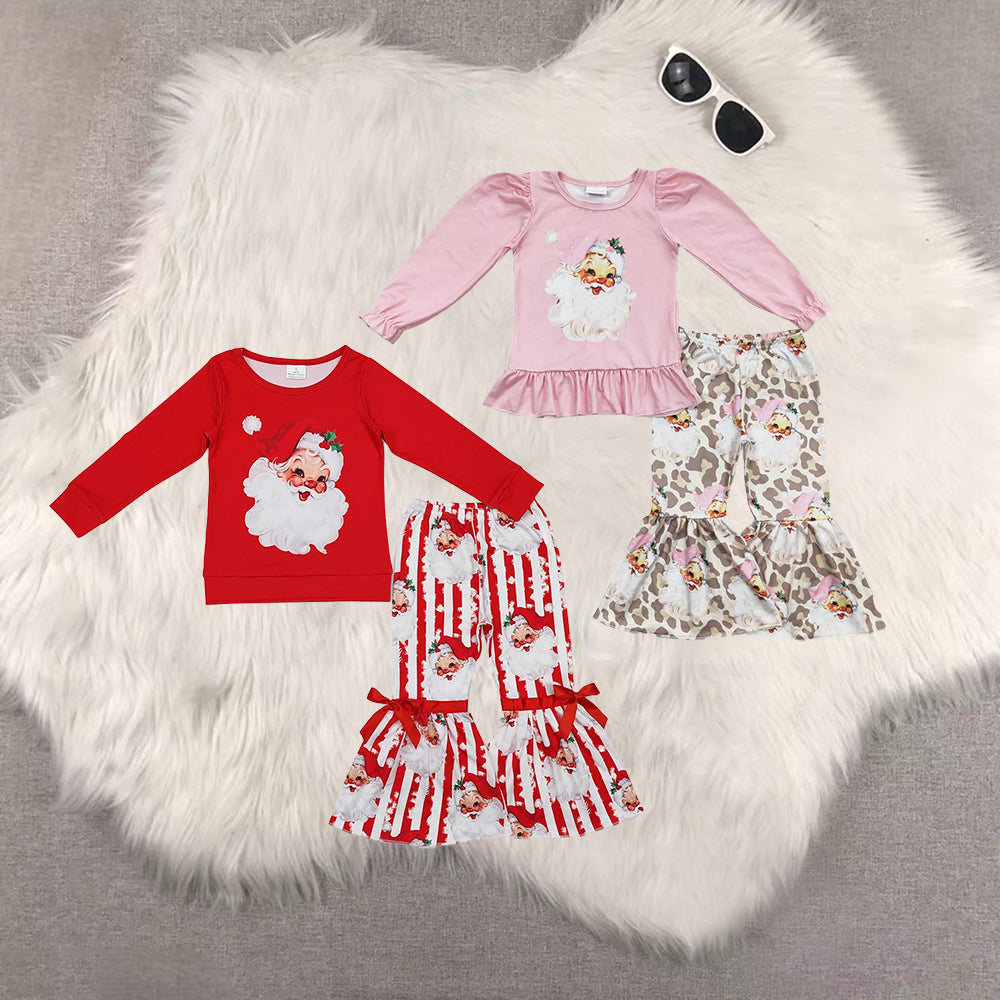 RTS NO MOQ Sibling Baby Girls Christmas santa claus Long Sleeve Pants Set
