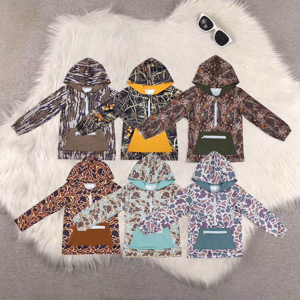 RTS NO MOQ Baby kid Camouflage pullover hooded long sleeve top