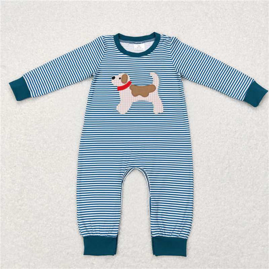 RTS NO MOQ（In Stock) LR0727 Baby boy clothes long-sleeved bodysuit with embroidered puppy