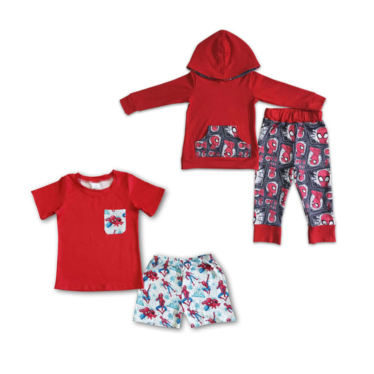 RTS NO MOQ eta 5-7days Red American Anime Knight Short Sleeve Shorts Set & Long Sleeve Hooded Set