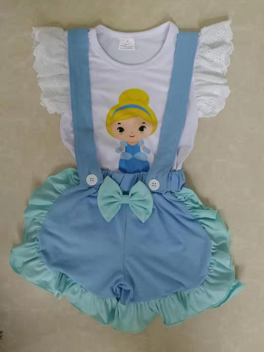 Blue Girl Bow Princess Overalls Suit