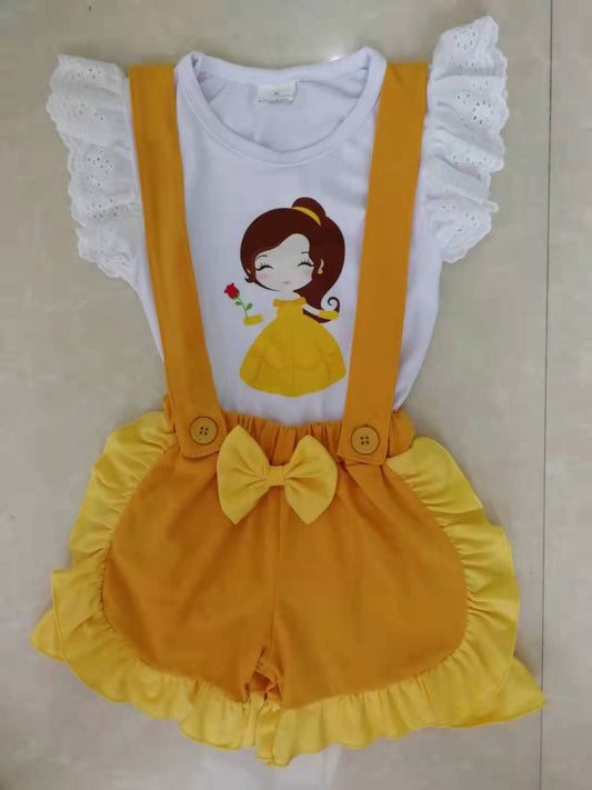 Yellow bow overalls princess suit