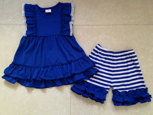 blue cotton top with stripe sets