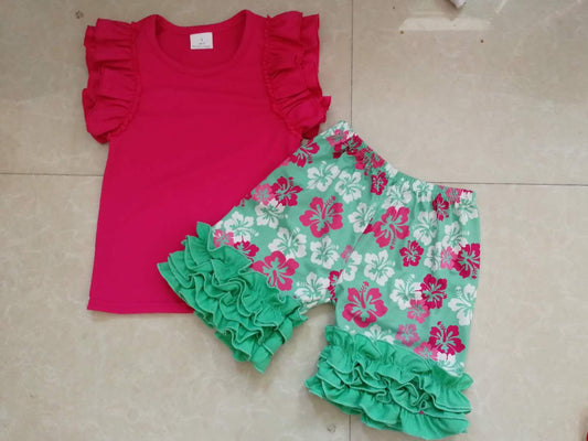 Pink cotton top and shorts set
