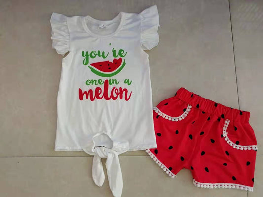 Watermelon white letter top set