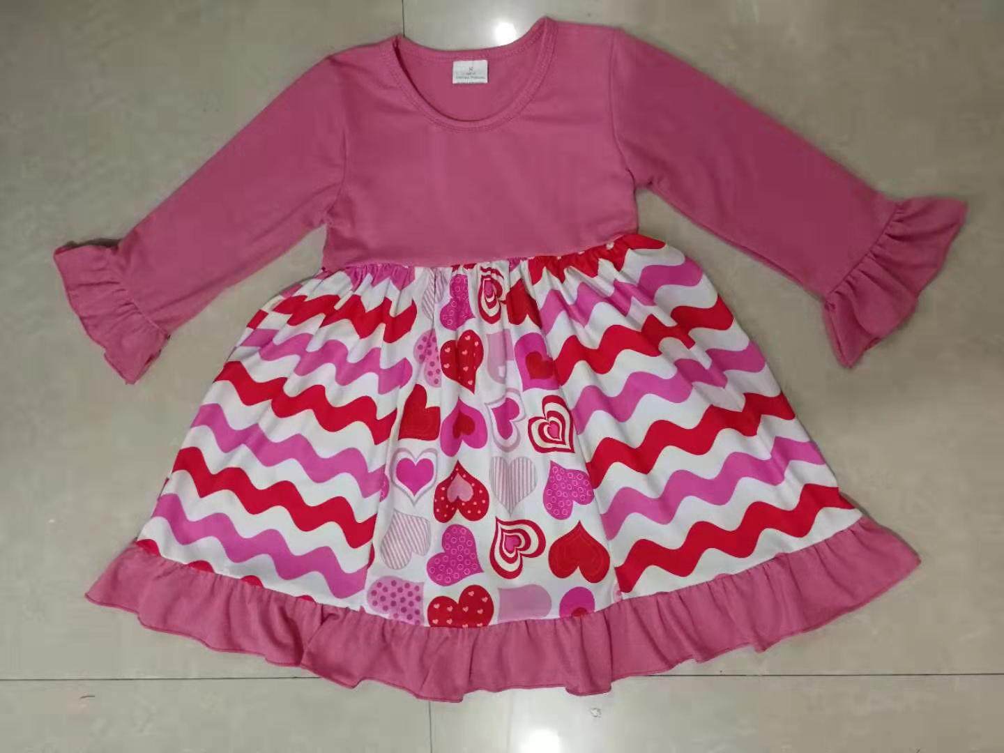 custom moq 5 mix size Valentine's Day pink long sleeve dress