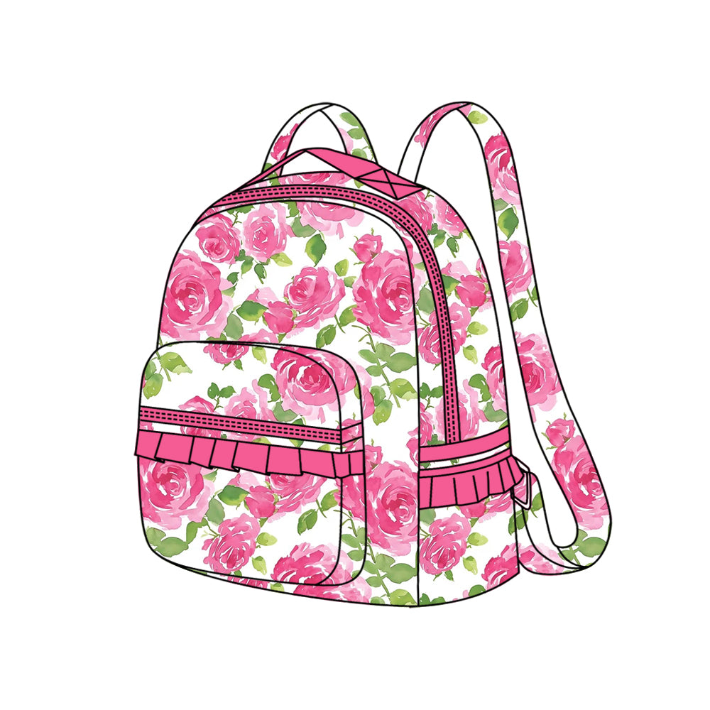 Rose red flower zipper backpack