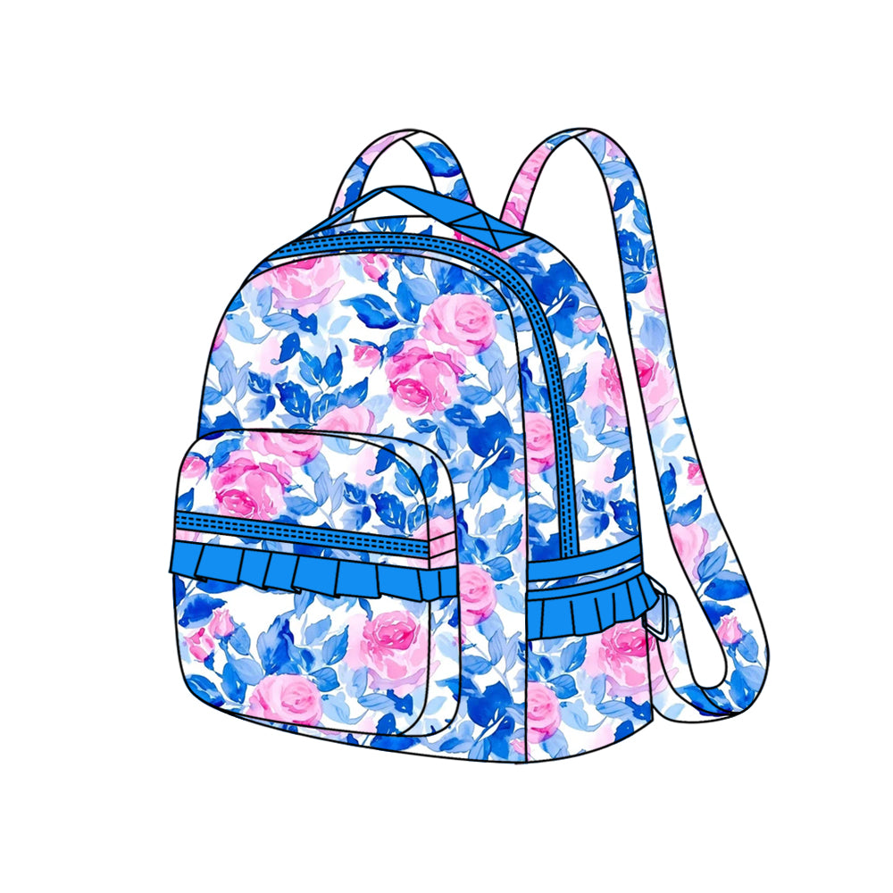 flower blue zipper backpack