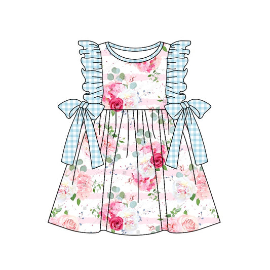 toddler girls clothes light blue flower flying sleeve dress