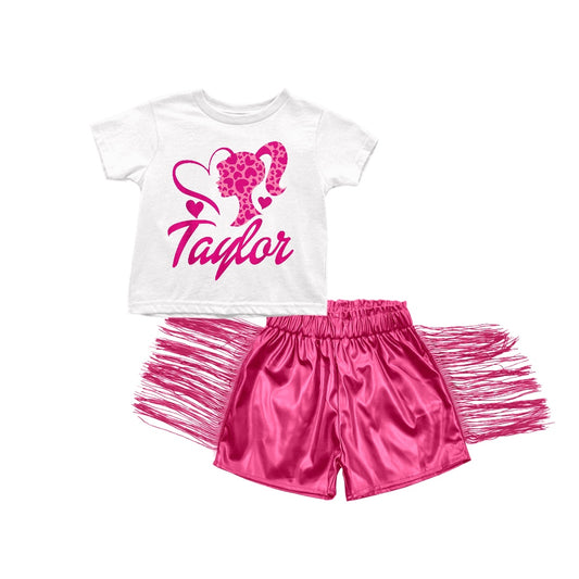 barbie taylor swift top+rose red tassel leather shorts suit