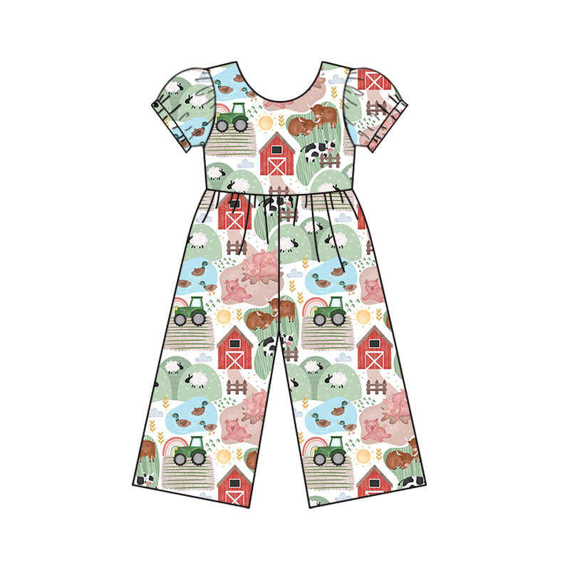 Girls Summer farm animal jumpsuit moq  5 custom eta 6-8weeks