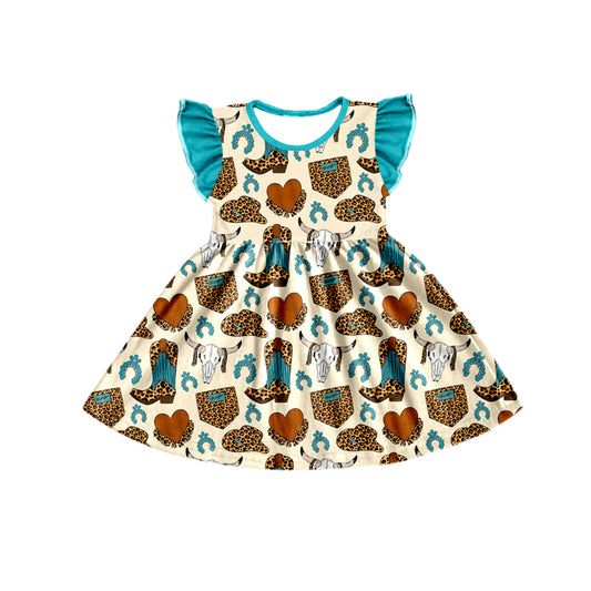 toddler girls clothes leopard hat boots flying sleeve dress