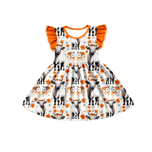 toddler girls clothes flower orange fly sleeve dress