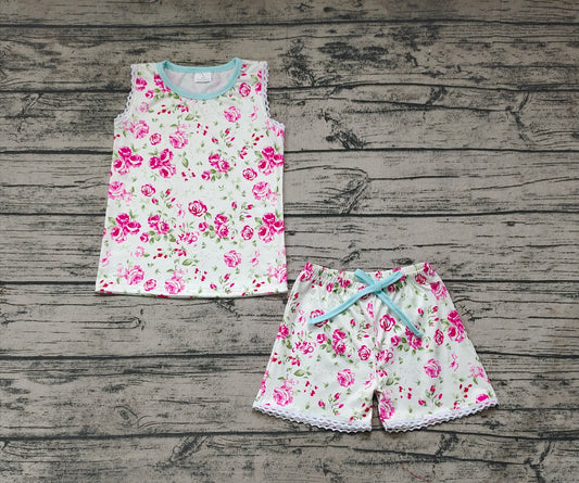 GSSO0674 Pre-order baby girl clothes flower sleeveless shorts outfit