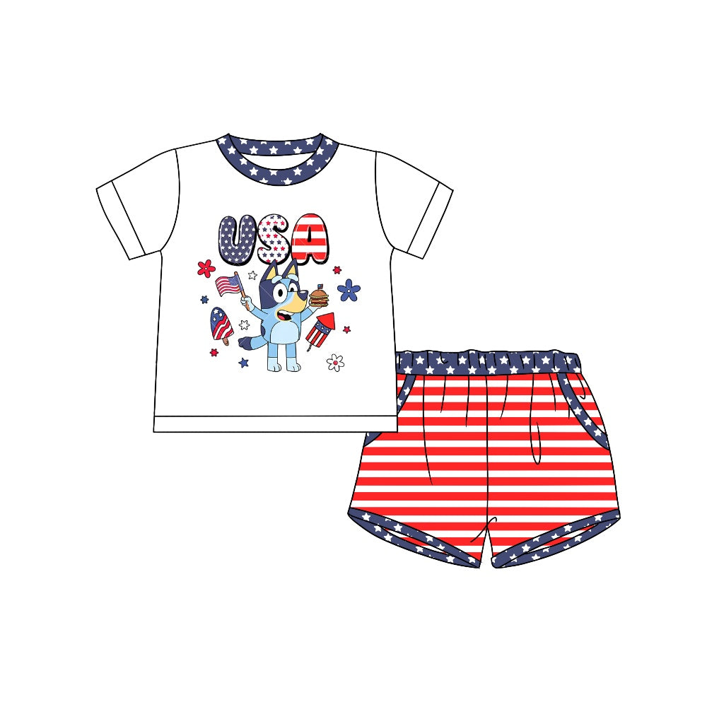 3-6M to 7-8T baby boy clothes usa cartoon dog 4th of july spring outfit