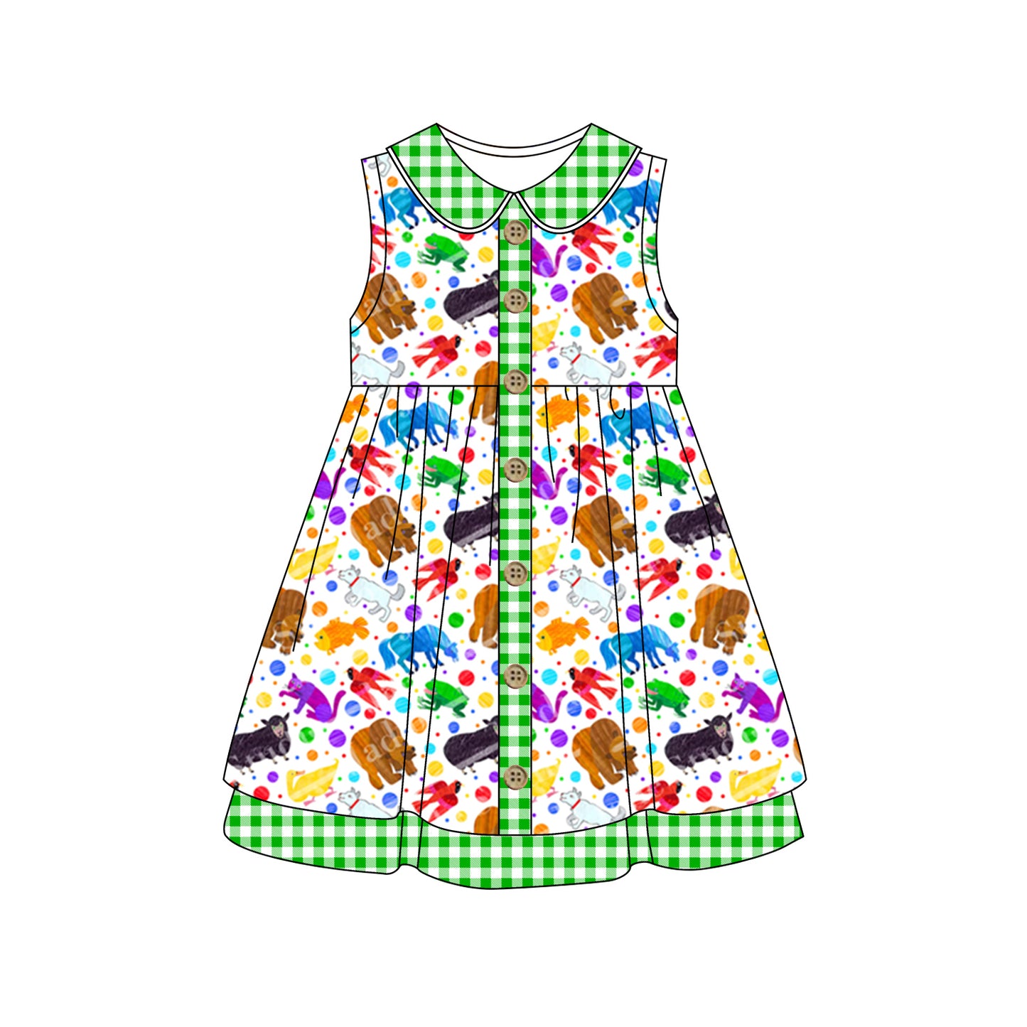 toddler clothes baby girl summer colorful animal bright green grid sleeveless dress