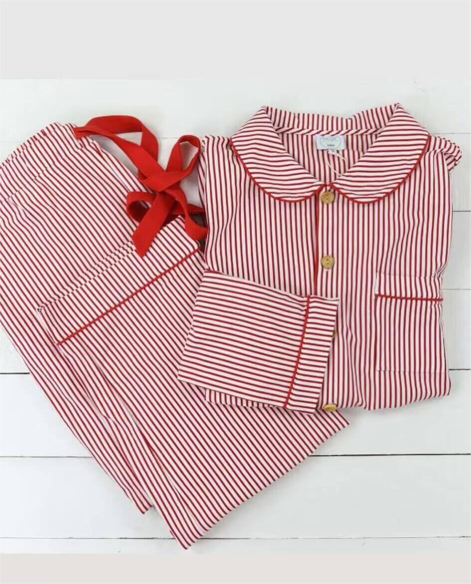 Deadline October 7 custom no moq eta 6-8weeks  Red and white vertical striped button adult pajamas set