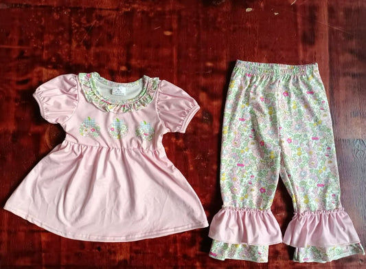 Custom moq 3 eta 6-7weeks Pink Flower Ball Short Sleeve Pants Suit