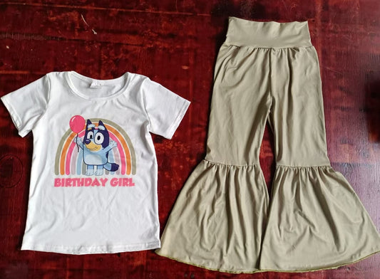 Custom moq 3 eta 6-7weeks Rainbow Balloon Puppy White Short Sleeve-Brown Flared Pants Suit