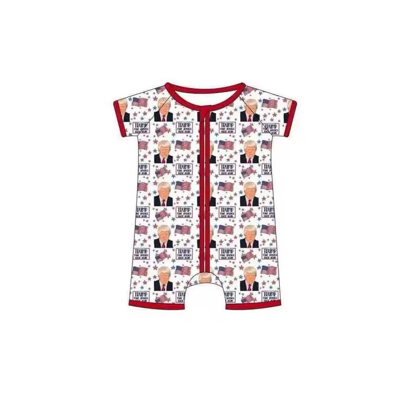 Custom moq 3 eta 6-8weeks baby boys clothes Trump red short sleeve romper