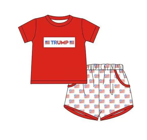 custom moq 3 eta 6-7weeks baby boys clothes Trump red Short Sleeve Shorts Set