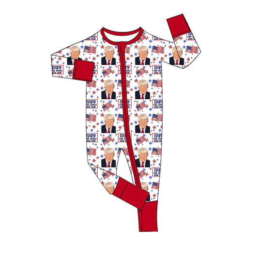 Custom moq 3 eta 6-8weeks Trump zippered boys romper long sleeve romper