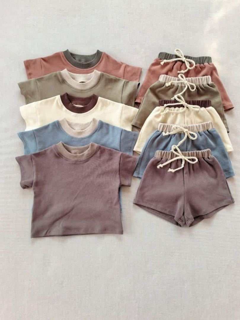 Custom Solid color boy's cotton short-sleeved shorts suit