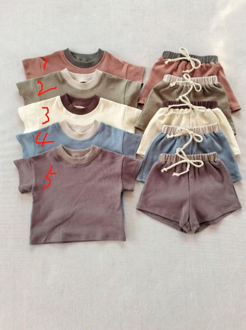 Custom Solid color boy's cotton short-sleeved shorts suit