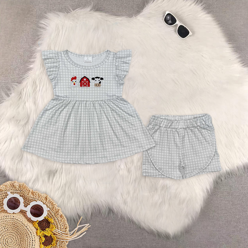 RTS NO MOQ Embroidery short-sleeved shorts suit & short-sleeved sets and romper