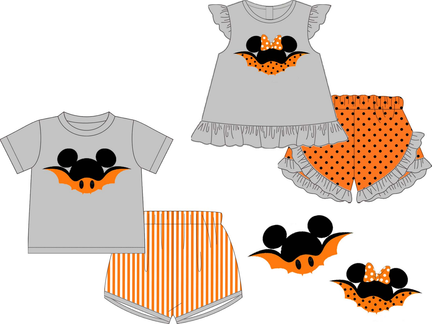 custom moq 5 eta 5-6weeks Custom Halloween Pumpkin Ghost  i love boo Sister Match  gray sets