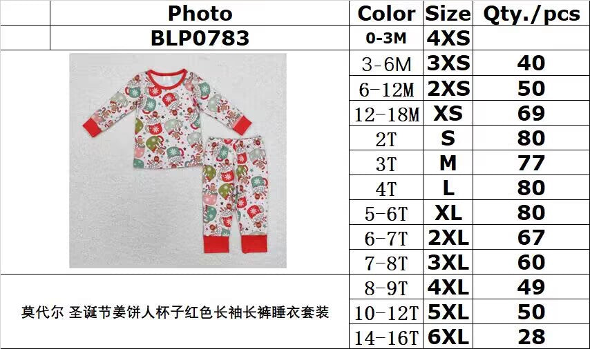 bamboo rts no moq BLP0783 Modal Christmas gingerbread man cup red long sleeve pants pajamas suit