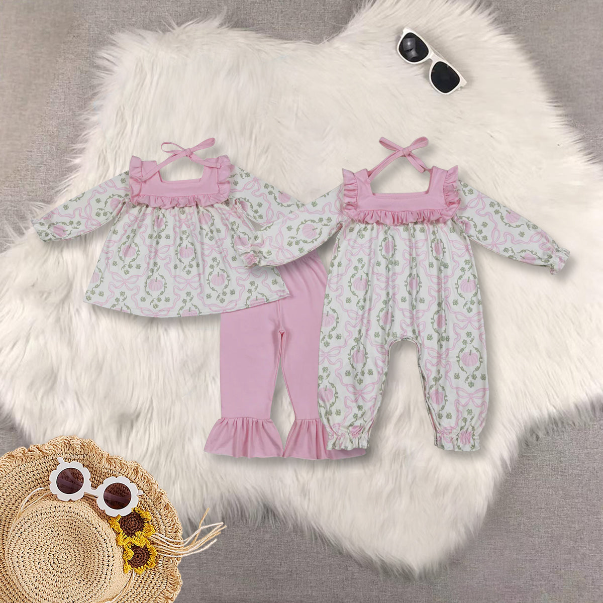 RTS NO MOQ Sibling Baby girl clothes Christmas long-sleeved trousers suit & romper