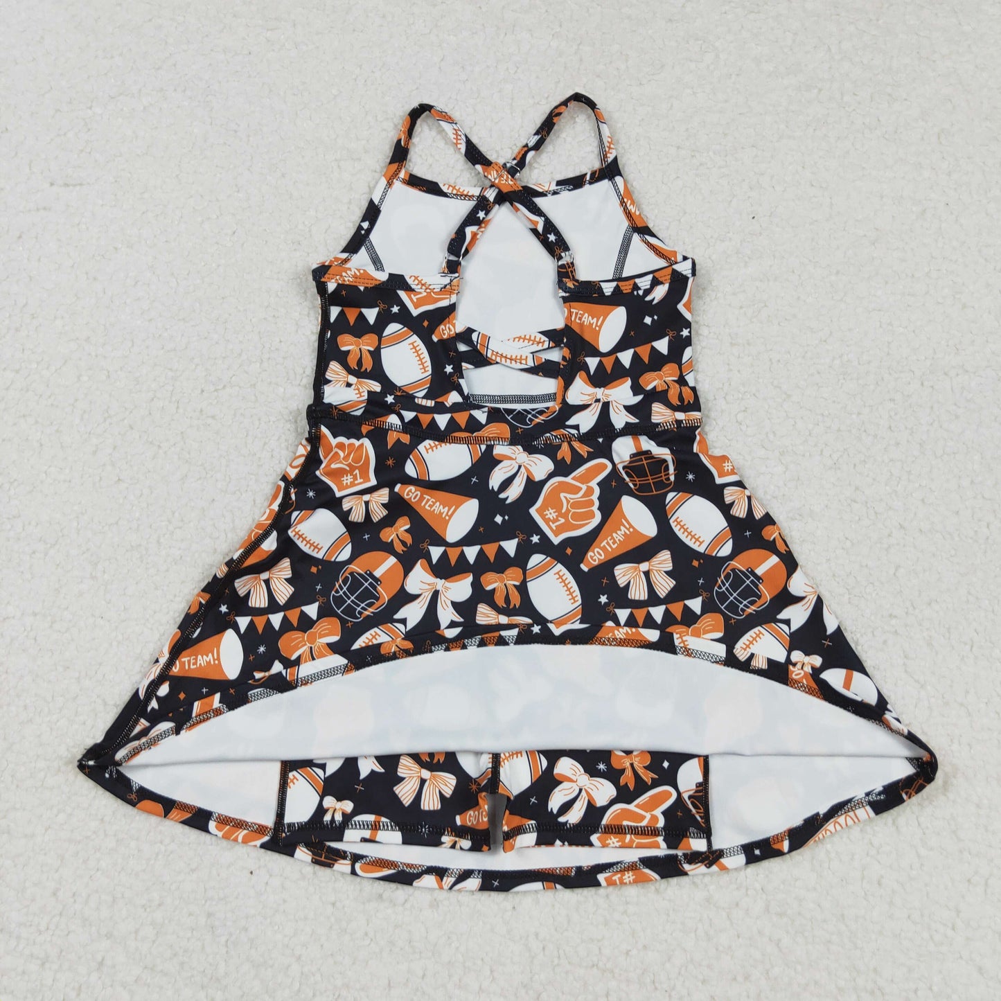 RTS NO MOQ（In Stock) GSD2777 Football Flared Orange Bow Pattern Yoga Sleeveless Dress