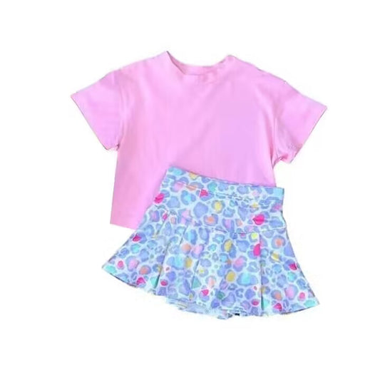 Deadline July 10 custom no moq  eta 6-7weeks Pink Smiley Face Short Sleeve Top and Skirt Set