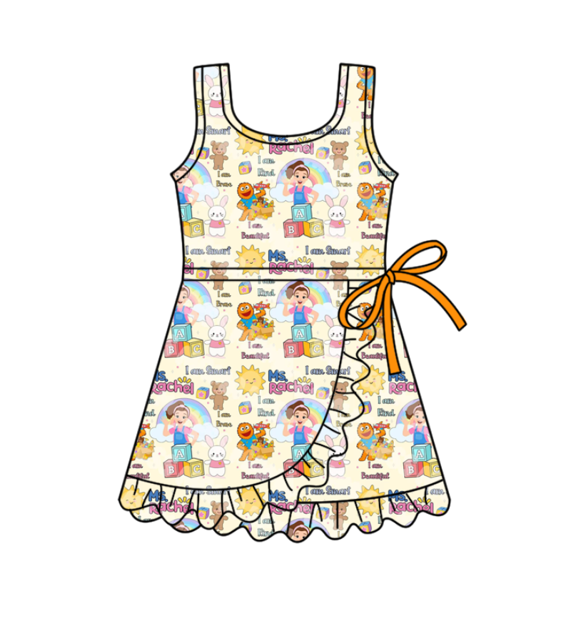 Custom moq 5 mix size milk silk baby girl clothes summer cartoon sleeveless dress