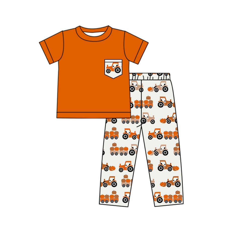 4.26 custom moq 5 eta 4-5weeks ORANGE TOP WITH BOYS PANTS SETS