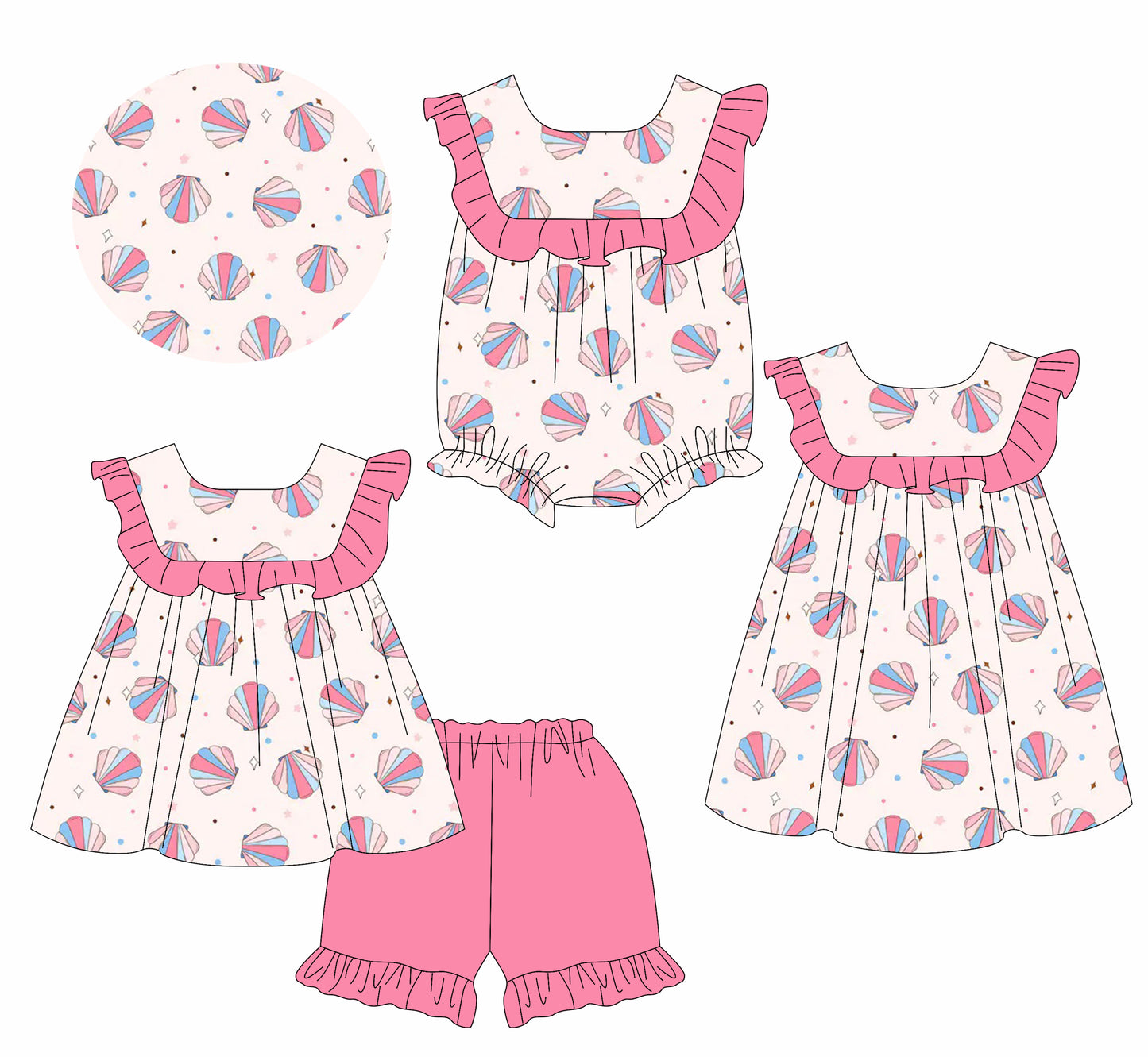 1.11 custom each style moq 5eta 4-6week Sibling Sister baby girl short sleeve shorts sets and dress and rompers match family design