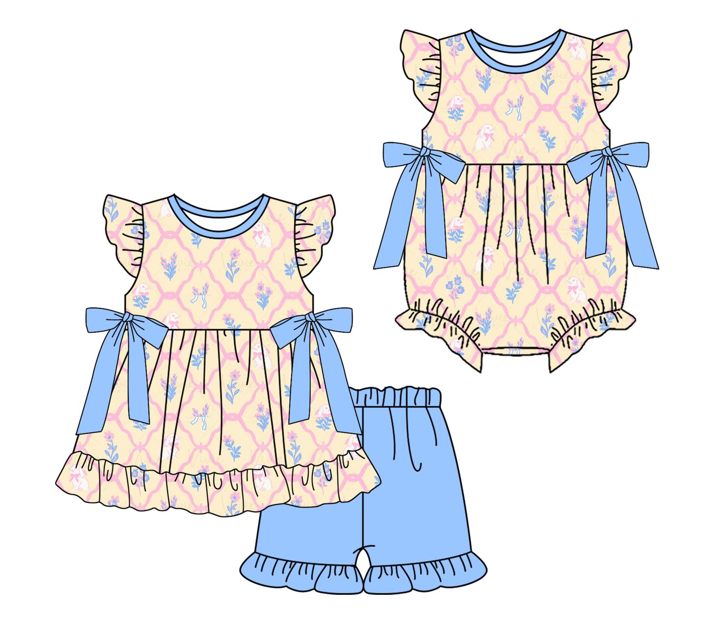 25.11.22 custom each style moq 5 eta 6-8 week Sibling Sister bow floral baby girl short sleeve shorts sets and rompers match family design