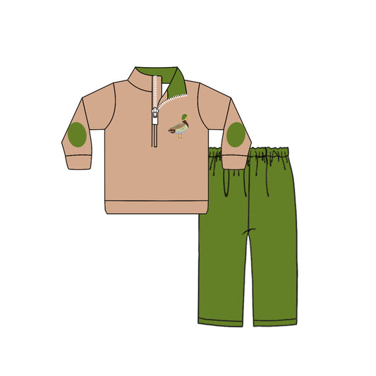 9.27 custom each style moq 5eta 4-6week baby boys clothes duck khaki and green long sleeve pants sets