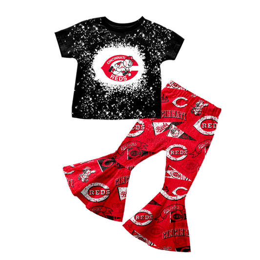 baby girl clothes team balck  top red pants toddler girl summer outfit