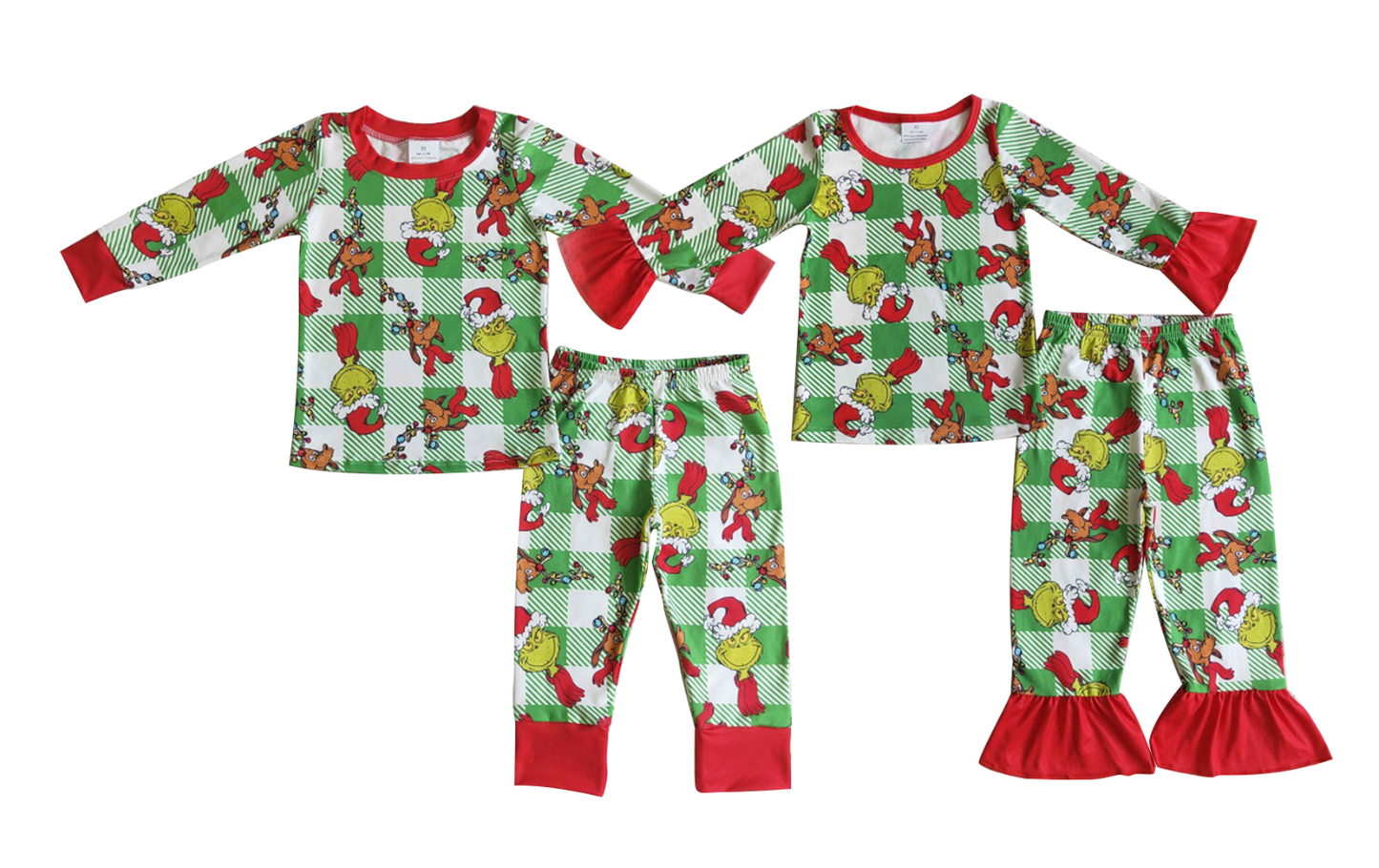 Baby Girls boys Christmas elk print green and white stripes Family siblings set