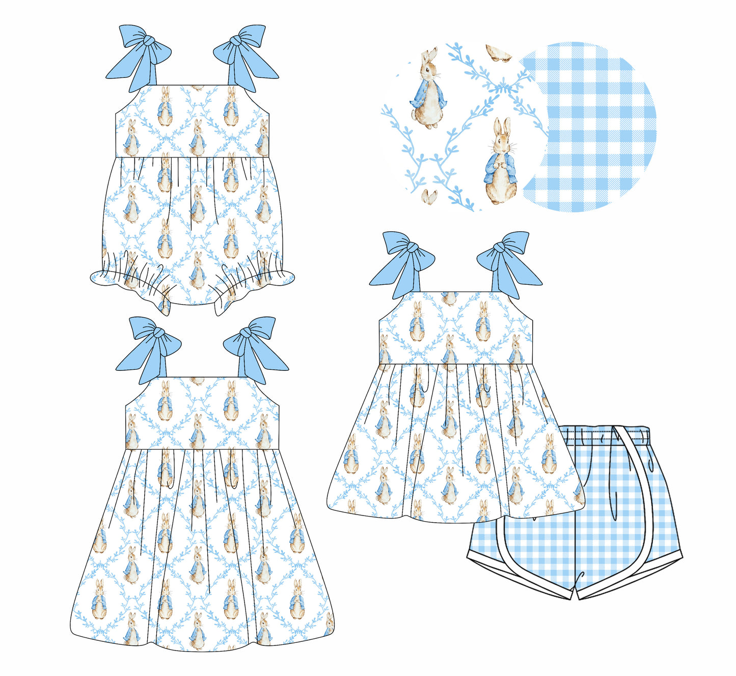 26.1.8 custom each style moq 5 eta 6-8week Sibling Sister bunny bow baby short sleeve shorts sets and romper and dress match design