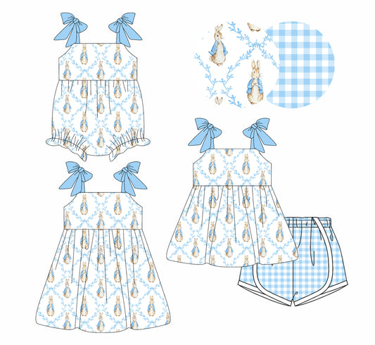 26.1.8 custom each style moq 5 eta 6-8week Sibling Sister bunny bow baby short sleeve shorts sets and romper and dress match design