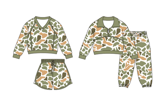 25.11.27 custom each style moq 5 eta 6-8week Sibling Sisters camouflage baby girl long sleeve pants sets and skirts sets match family design