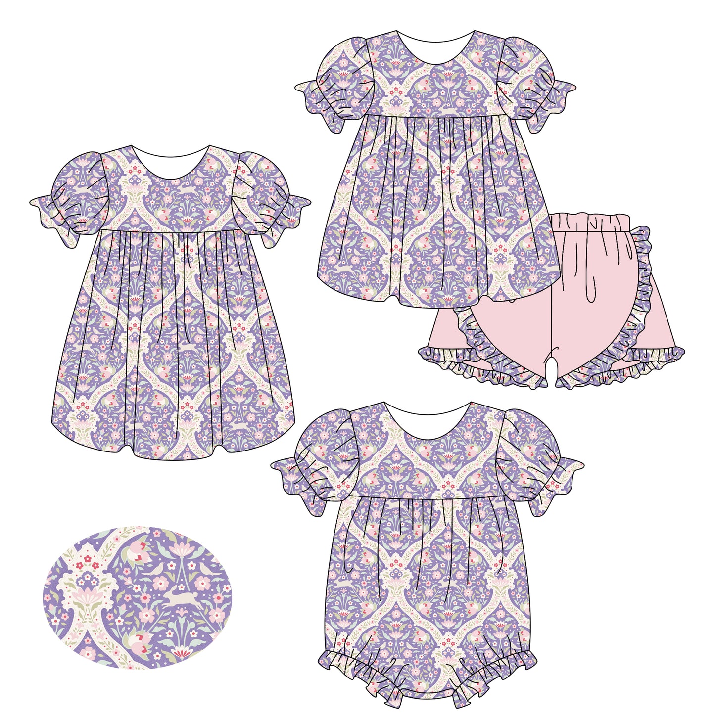 25.12.3 custom each style moq 5 eta 6-8week Sibling Sister floral baby short sleeve shorts sets and romper and dress match design