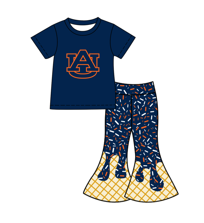 Custom moq 5 mix size milk silk summer teams baby girls clothes navy blue short sleeve pants sets-25.11.25
