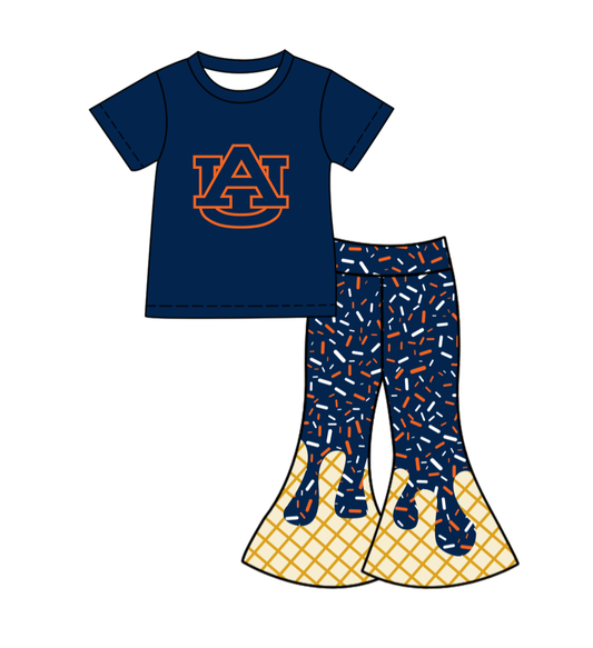 Custom moq 5 mix size milk silk summer teams baby girls clothes navy blue short sleeve pants sets-25.11.25